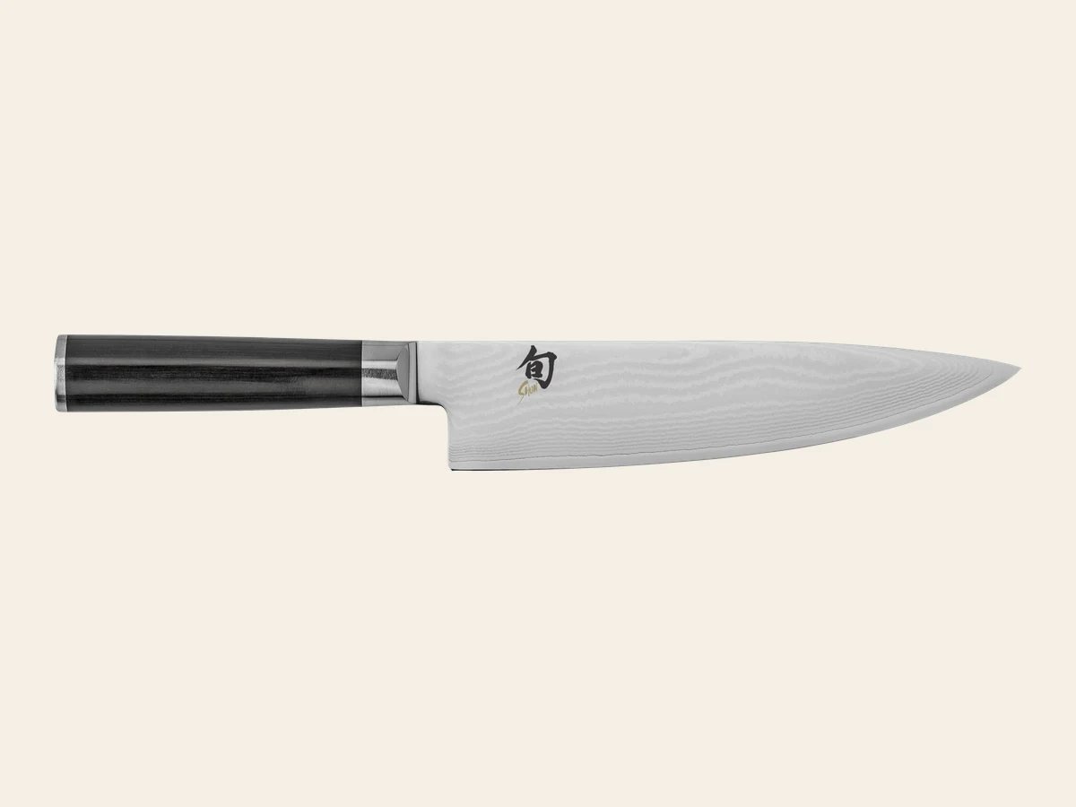Shun Classic eight-inch chef’s knife with Damascus blade and dark PakkaWood handle