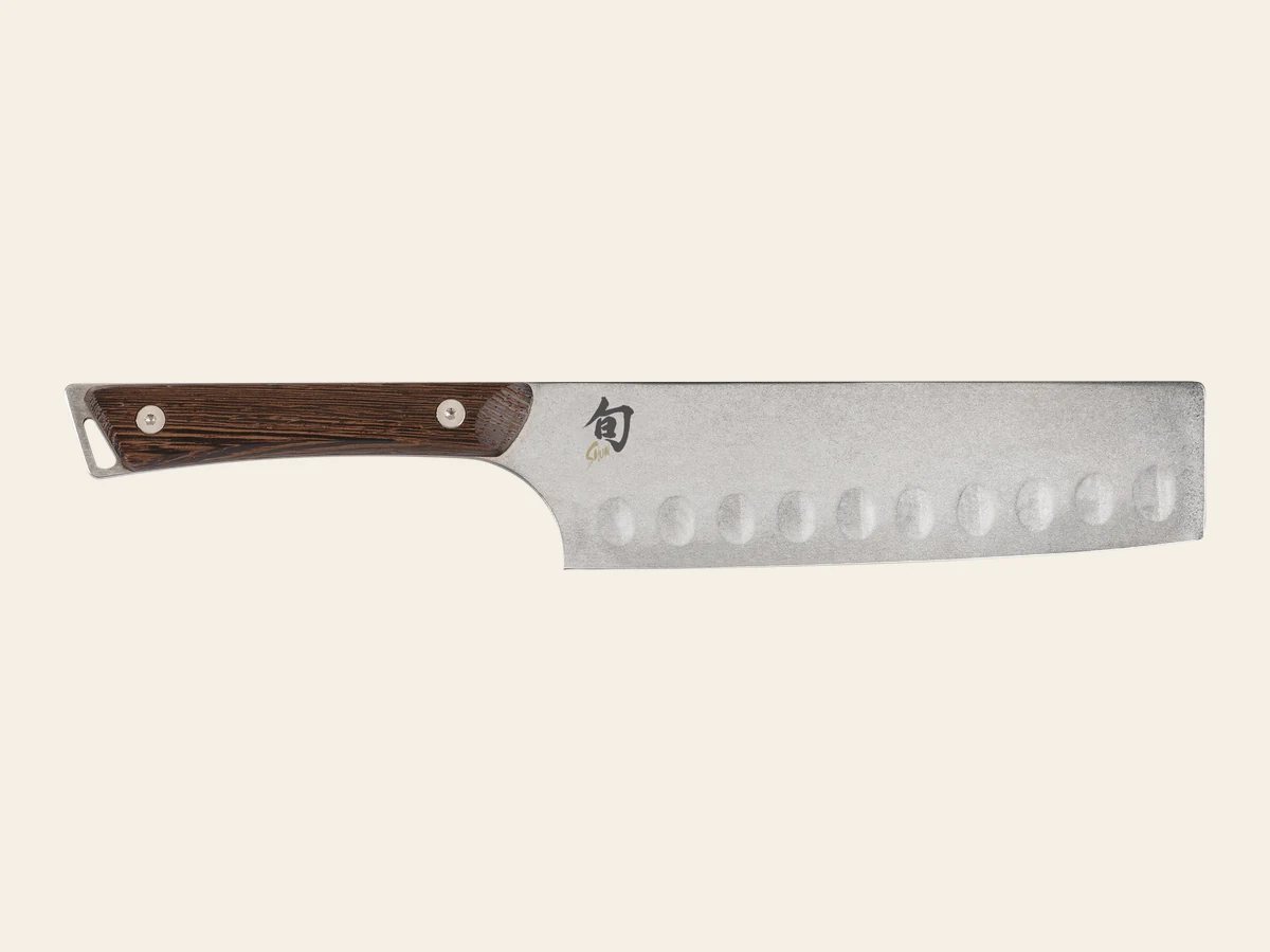 Shun Kanso six-and-a-half-inch nakiri with flat blade and dark wood handle