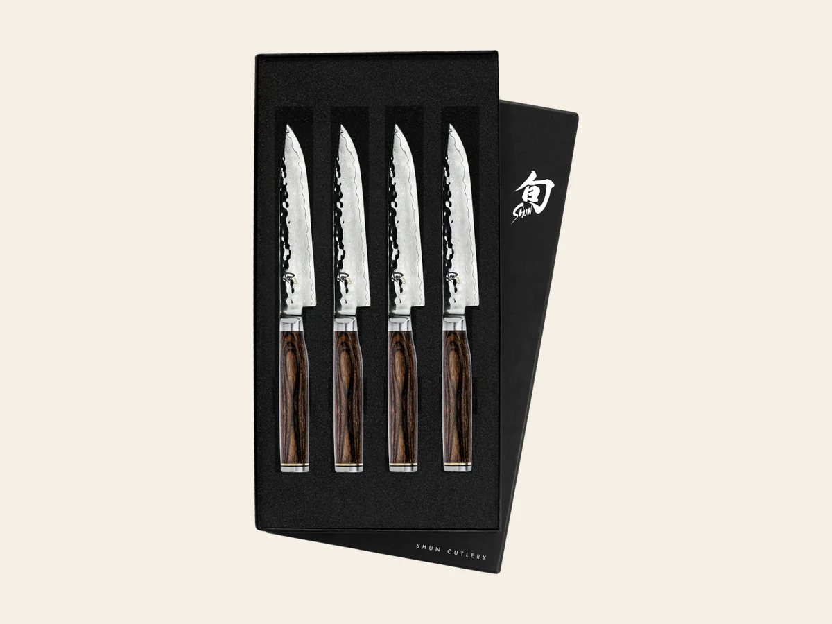 Shun Premier four-piece steak knife set with hammered blades