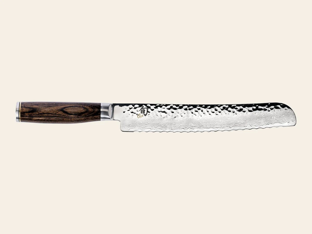 Shun Premier nine-inch bread knife with serrated Damascus blade